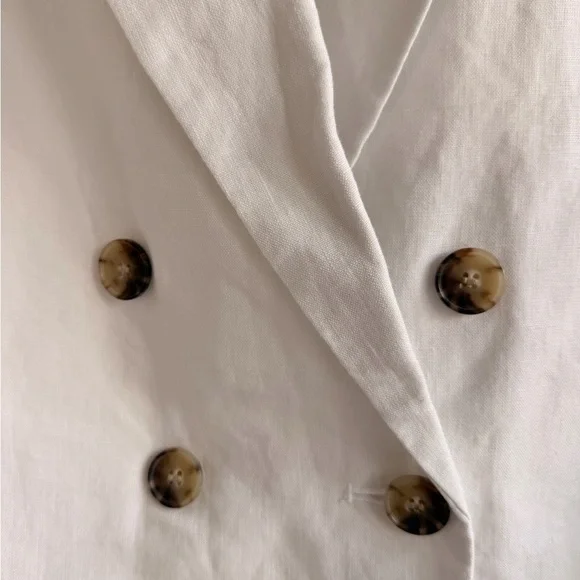 Madewell Women's Double-Breasted Crop Blazer in 100% Linen Salt Size 2 - Picture 5 of 10